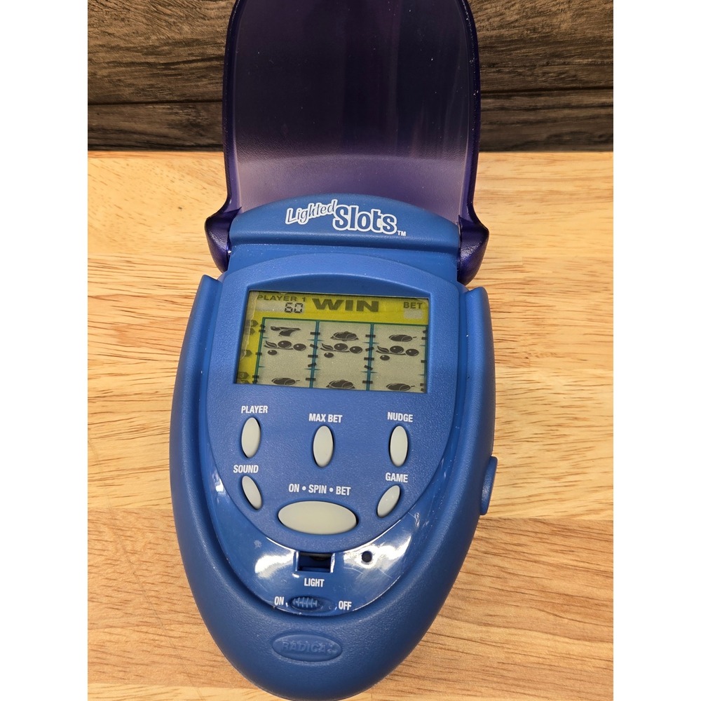 Radica Lighted Slots Handheld Electronic Game Blue 2003 Casino Skill Slot Vtg